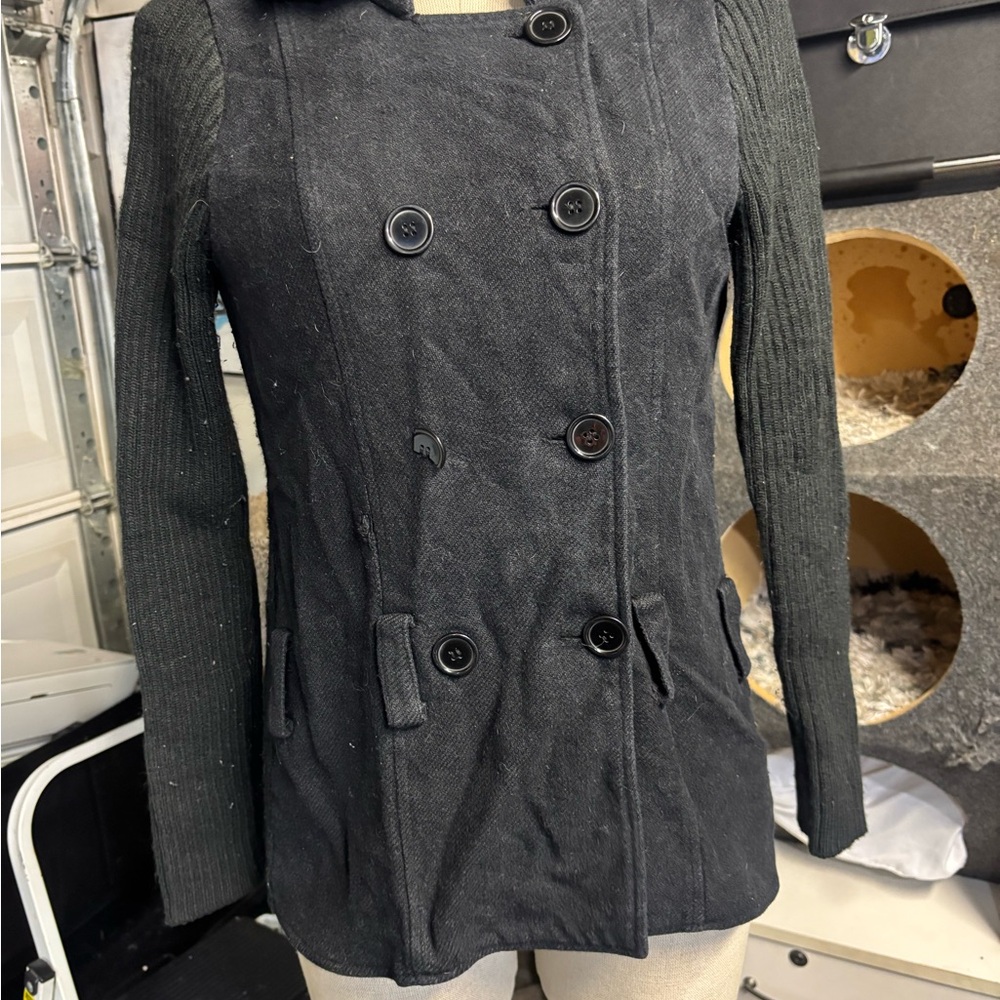 Elegant Charcoal Double-Breasted Pea Coat